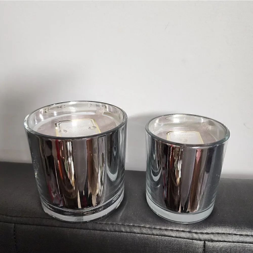 Lot of two Christmas Providence Silver Fireside Amber Scented Jar Candle